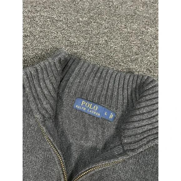 Polo Ralph Lauren 1/4 Zip Sweater Men Large Gray Chunky Knit Pony Preppy Estate - Picture 4 of 7